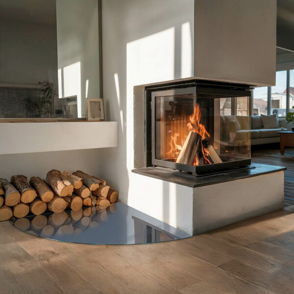 Četrtina kroga kaljeno steklo za pod kamin Barva temno modra