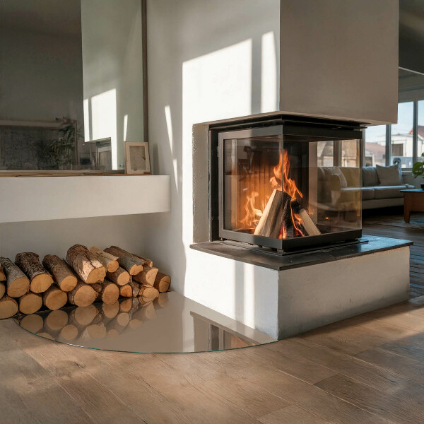 Četrtina kroga kaljeno steklo za pod kamin Barva rjava