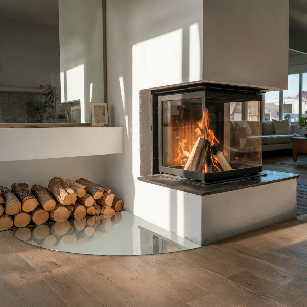 Četrtina kroga kaljeno steklo za pod kamin Barva Sivo-zelena