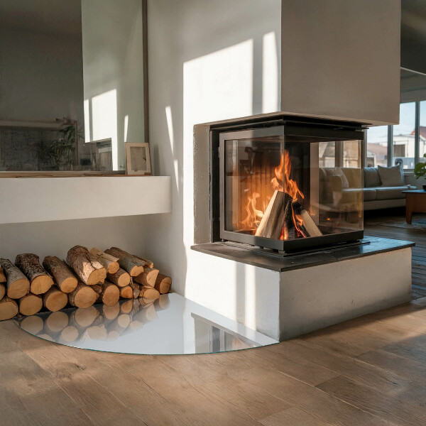 Četrtina kroga steklo za pod kamin Barva siva