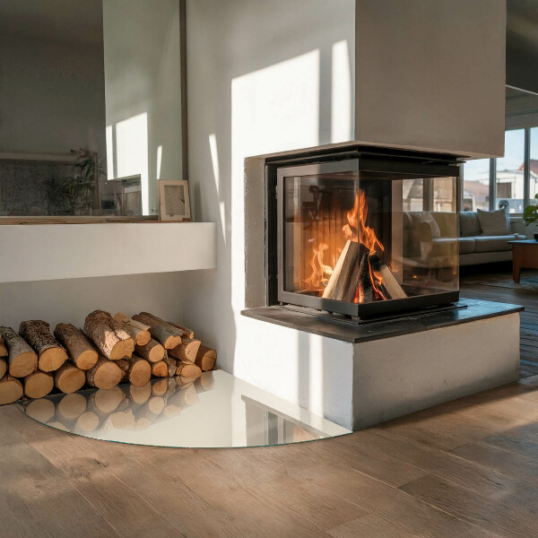 Četrtina kroga ognjevarno steklo za kamin Barva Bež