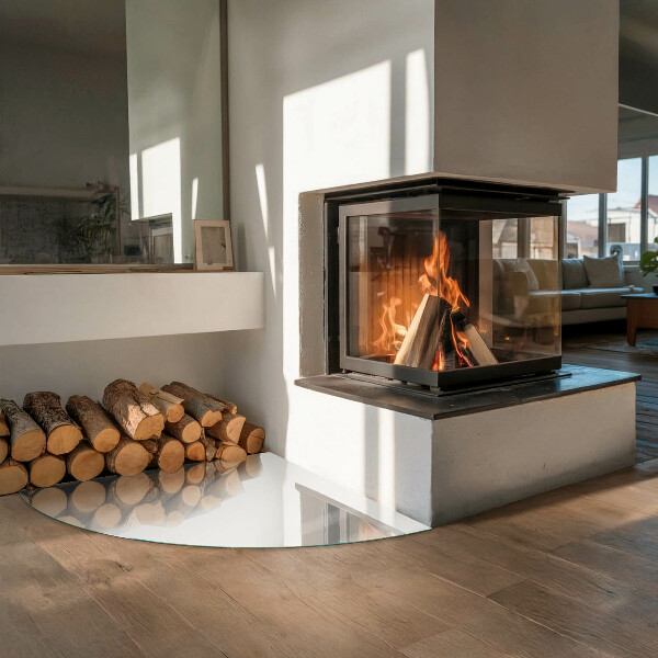 Četrtina kroga kaljeno steklo za pod kamin Slonokoščena barva