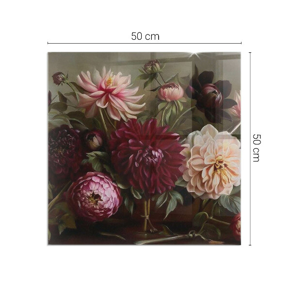 Kvadratna kaljeno steklo za kamin Cvetlični šopek v podrobnostih