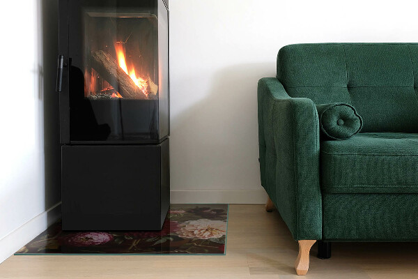 Kvadratna kaljeno steklo za kamin Cvetlični šopek v podrobnostih