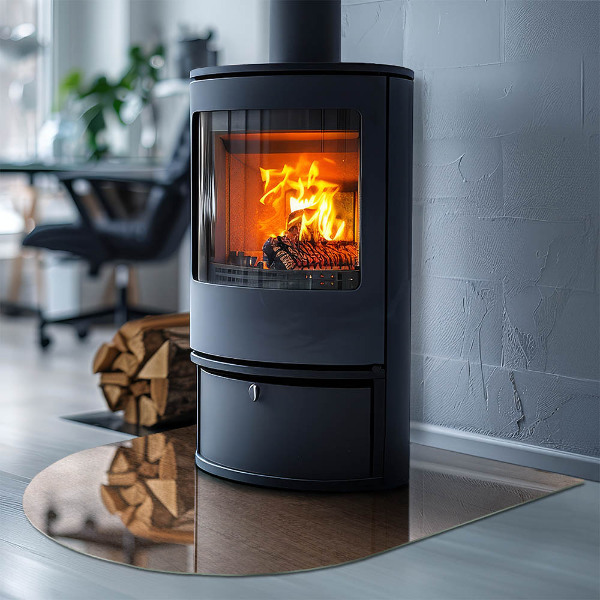 Polovalna kaljeno steklo za pod kamin Naravni lesni vzorec