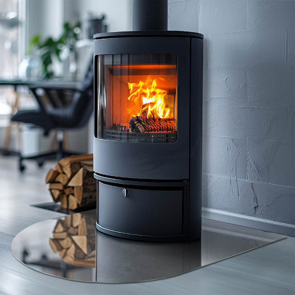 Polovalna ognjevarno steklo za kamin Tekstura betona z učinkom