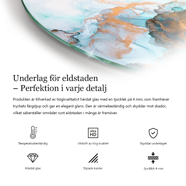 Polovalna kaljeno steklo za pod kamin Vzorec marmorne strukture