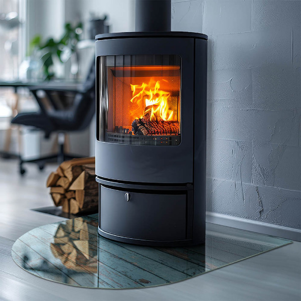 Polovalna kaljeno steklo za pod kamin Deske v rustikalnem slogu