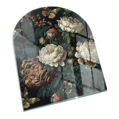 Polovalna ognjevarno steklo za kamin Cvetlični vzorec z metulji