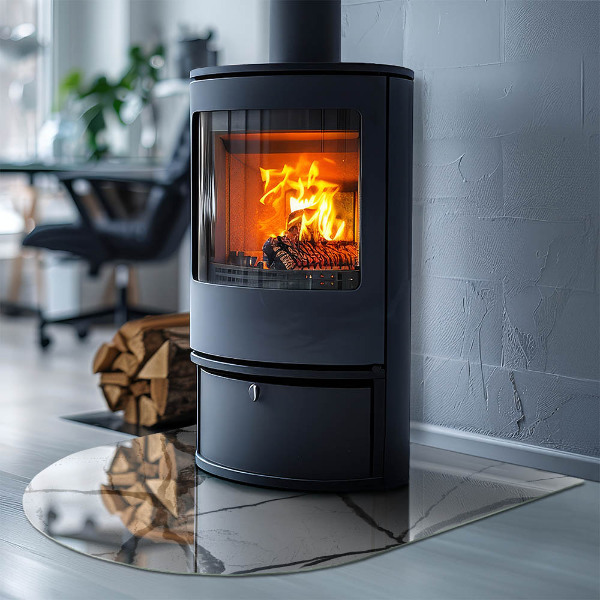 Polovalna kaljeno steklo za pod kamin Vzorec marmornih žil