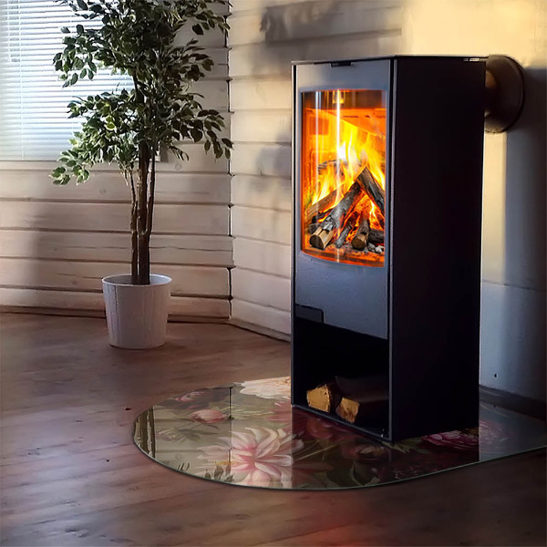 Polovalna steklo za pod kamin Cvetlični šopek v podrobnostih