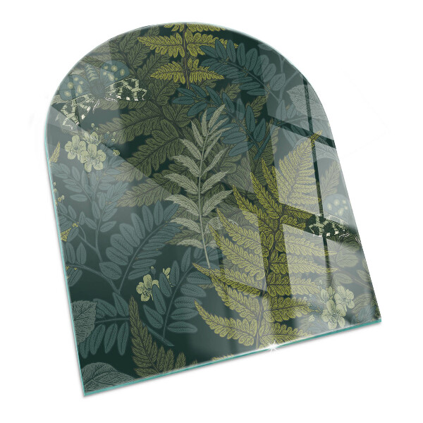 Polovalna kaljeno steklo za pod kamin Rastlinski motivi z metulji