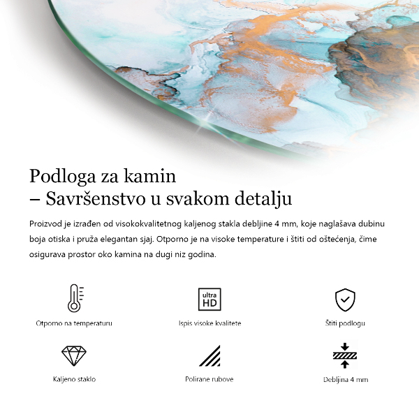 Polovalna kaljeno steklo za pod kamin Barva Bež