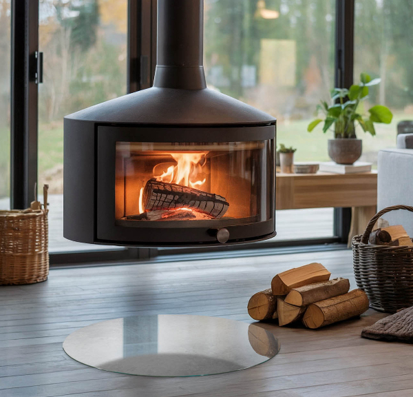 Okrogla steklo za pod kamin Tekstura betona z učinkom
