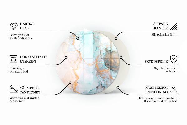 Okrogla steklena podložna plošča za kamin Vzorec naravnega kamna