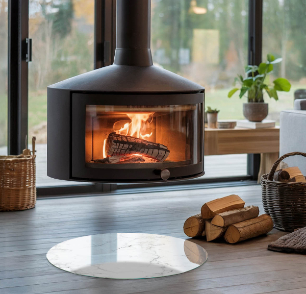 Okrogla steklo za pod kamin Marmorni vzorec z žilami