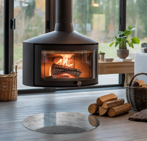 Okrogla steklo za pod kamin Surova površinska tekstura
