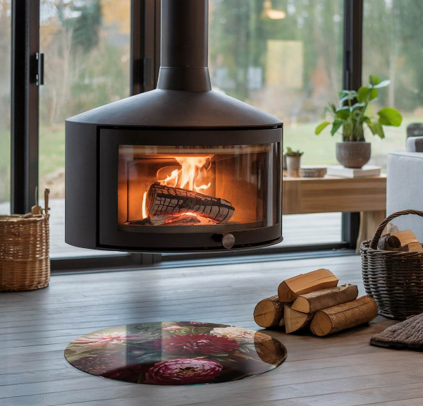 Okrogla podložno steklo za kamin Cvetlični šopek v podrobnostih