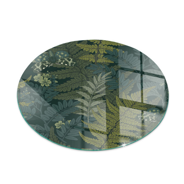 Okrogla steklena podložna plošča za kamin Rastlinski motivi z metulji