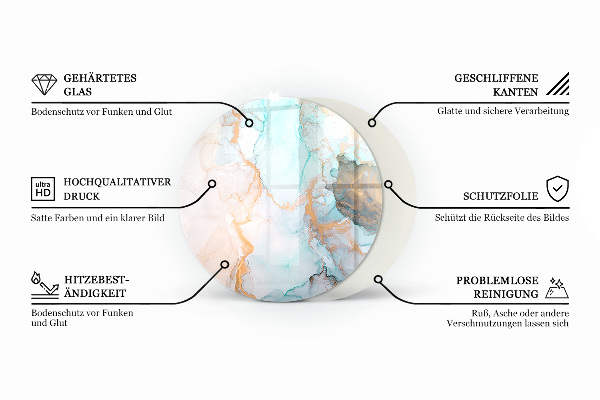 Okrogla podložno steklo za kamin Kamniti vzorec z delci