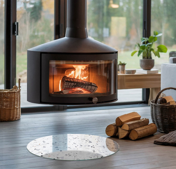 Okrogla podložno steklo za kamin Kamniti vzorec z delci