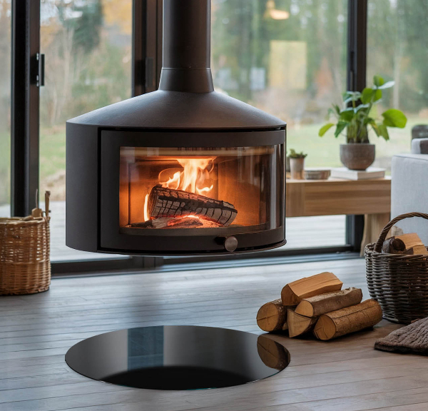 Okrogla podložno steklo za kamin Barva črna