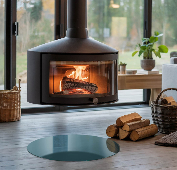 Okrogla steklena podložna plošča za kamin Barva morja