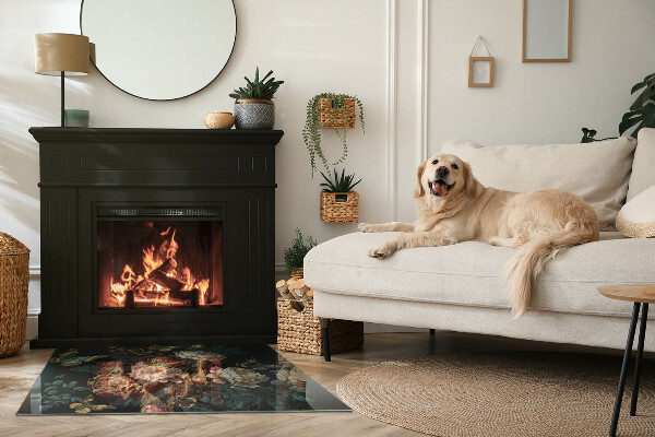 Pravokotna steklo za kamin Cvetlični vzorec z metulji