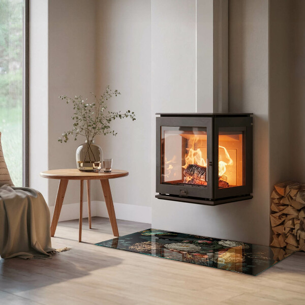 Pravokotna steklo za kamin Cvetlični vzorec z metulji