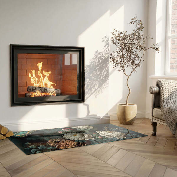 Pravokotna steklo za kamin Cvetlični vzorec z metulji