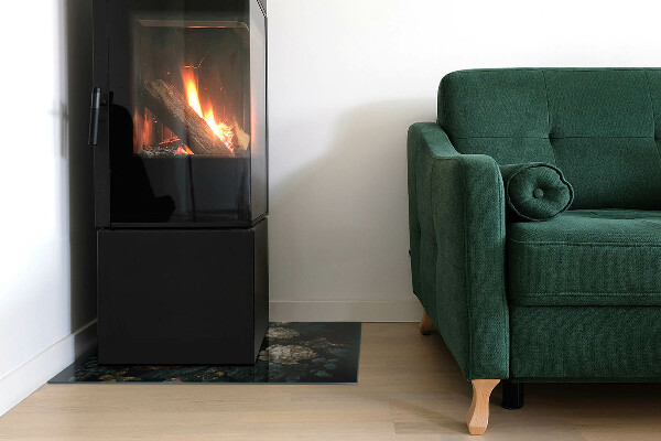 Pravokotna steklo za kamin Cvetlični vzorec z metulji