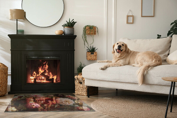 Pravokotna kaljeno steklo za kamin Cvetlični šopek v podrobnostih