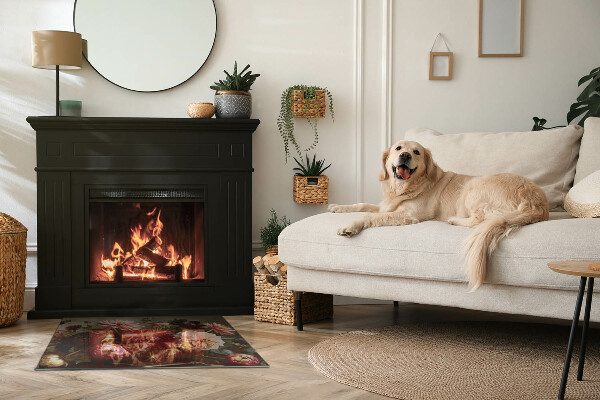 Pravokotna kaljeno steklo za kamin Cvetlični šopek v podrobnostih