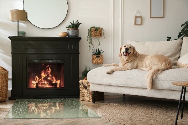 Pravokotna steklo za kamin Tropski listi v ozadju