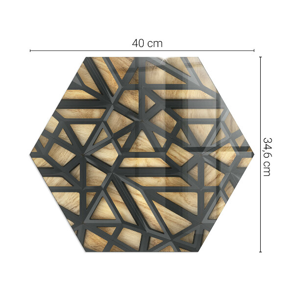 Šesterokotna steklena podložna plošča za kamin Geometrija z lesom