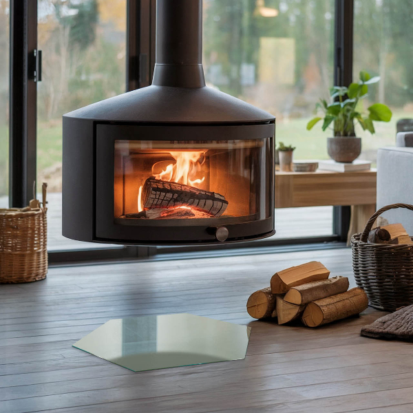 Šesterokotna steklo za pod kamin Sivo-zelena barva