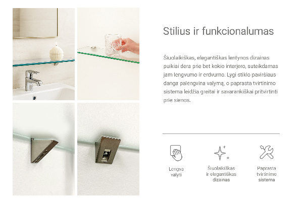 Polopriesvitná nástenná polica z tvrdeného skla s rozmermi 60x13 cm