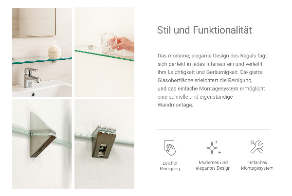 Steklena polica za kopalnico 40x13 cm