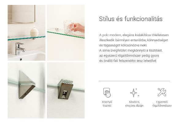 Steklena polica za kopalnico 40x13 cm