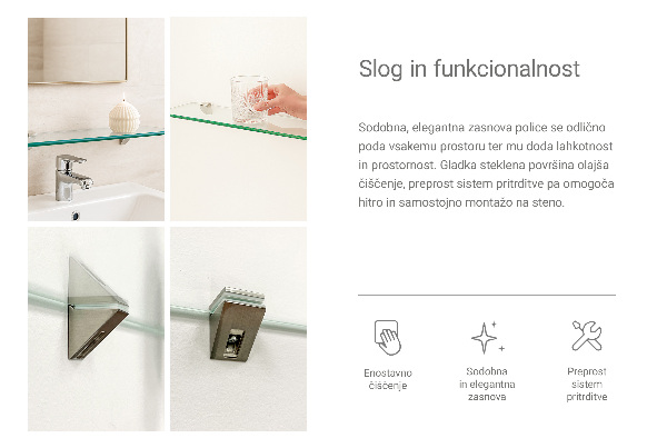 Stenska steklena polica 45x13 cm