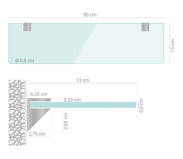 Kopalniška steklena polica 50x13 cm