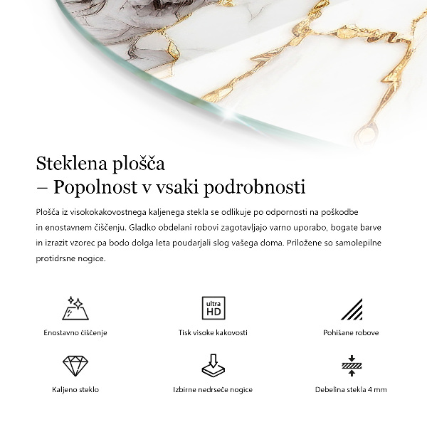 Steklena mizna plošča z natisom Gladka bela barva