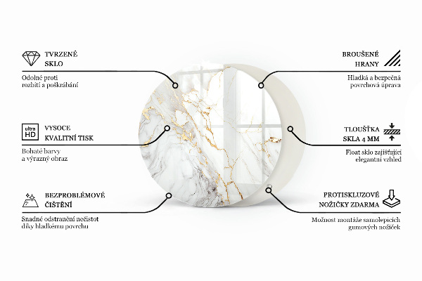 Okrogla steklena mizna plošča z natisom Gladka črna barva