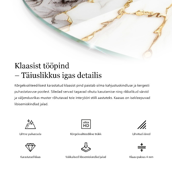 Okrogla steklena mizna plošča z natisom Gladka črna barva