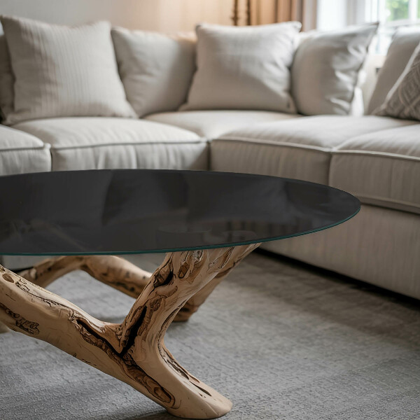 Okrogla steklena mizna plošča z natisom Gladka črna barva