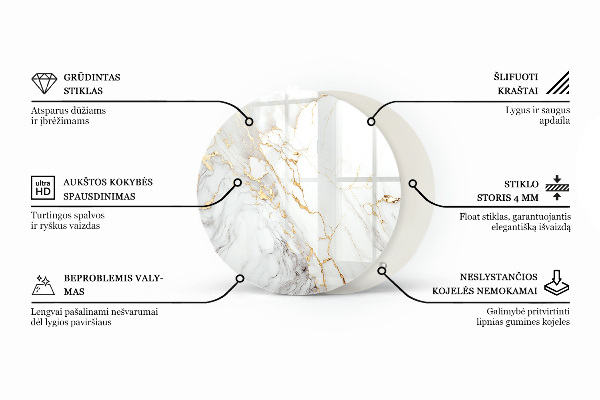 Okrogla steklena mizna plošča Marmorni vzorec