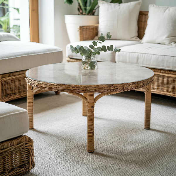 Okrogla steklena mizna plošča z natisom Beton z razpokami