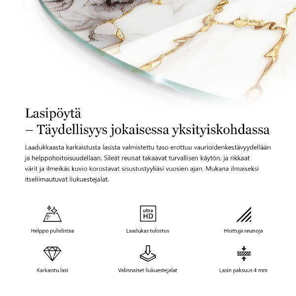 Okrogla steklena mizna plošča z natisom Eleganten marmorni vzorec