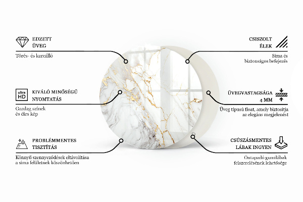 Okrogla steklena mizna plošča Vzorec, navdihnjen z marmorjem