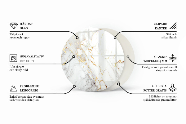 Okrogla steklena mizna plošča Vzorec, navdihnjen z marmorjem